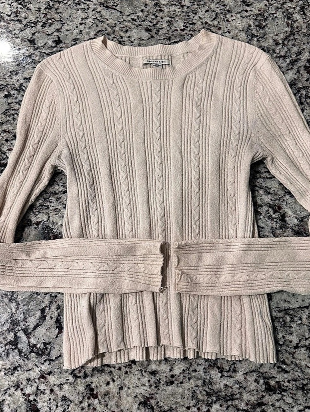 Vintage American Eagle Cable Knit Crew Neck Sweater Pink Medium